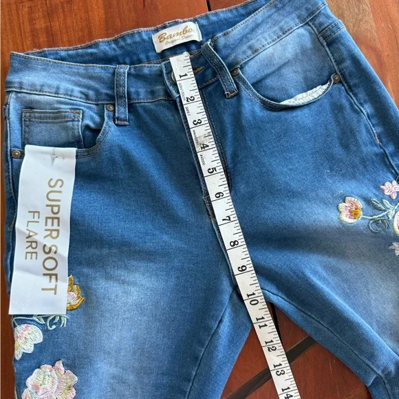 BAMBOO Blue Flare Jeans with Floral Embroidery - Picture 8 of 11